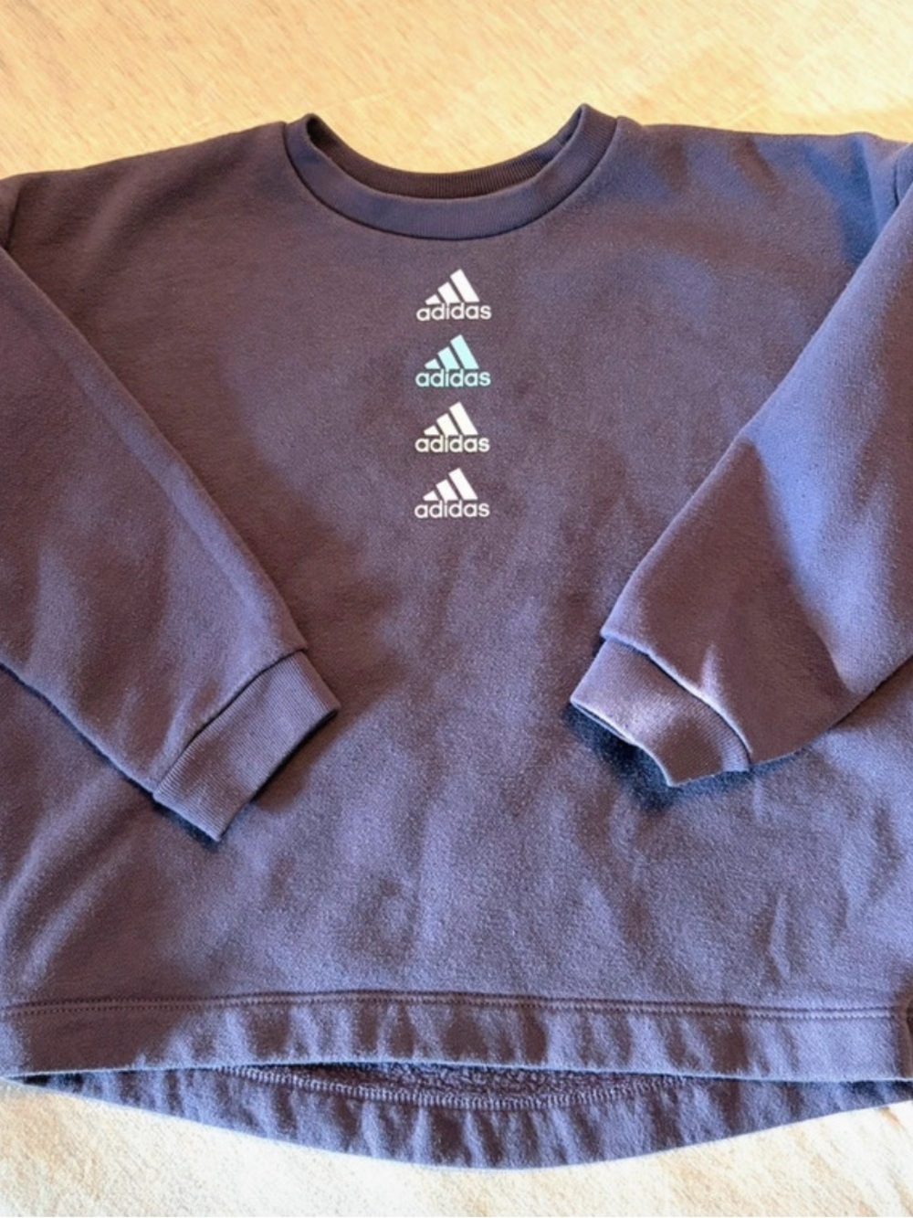 Adidas Kids Purple Crewneck Sweatshirt with Stacked Logos